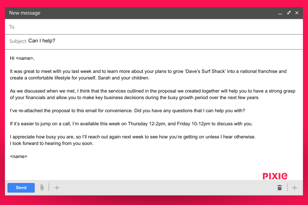 1. Proposal follow-up email template