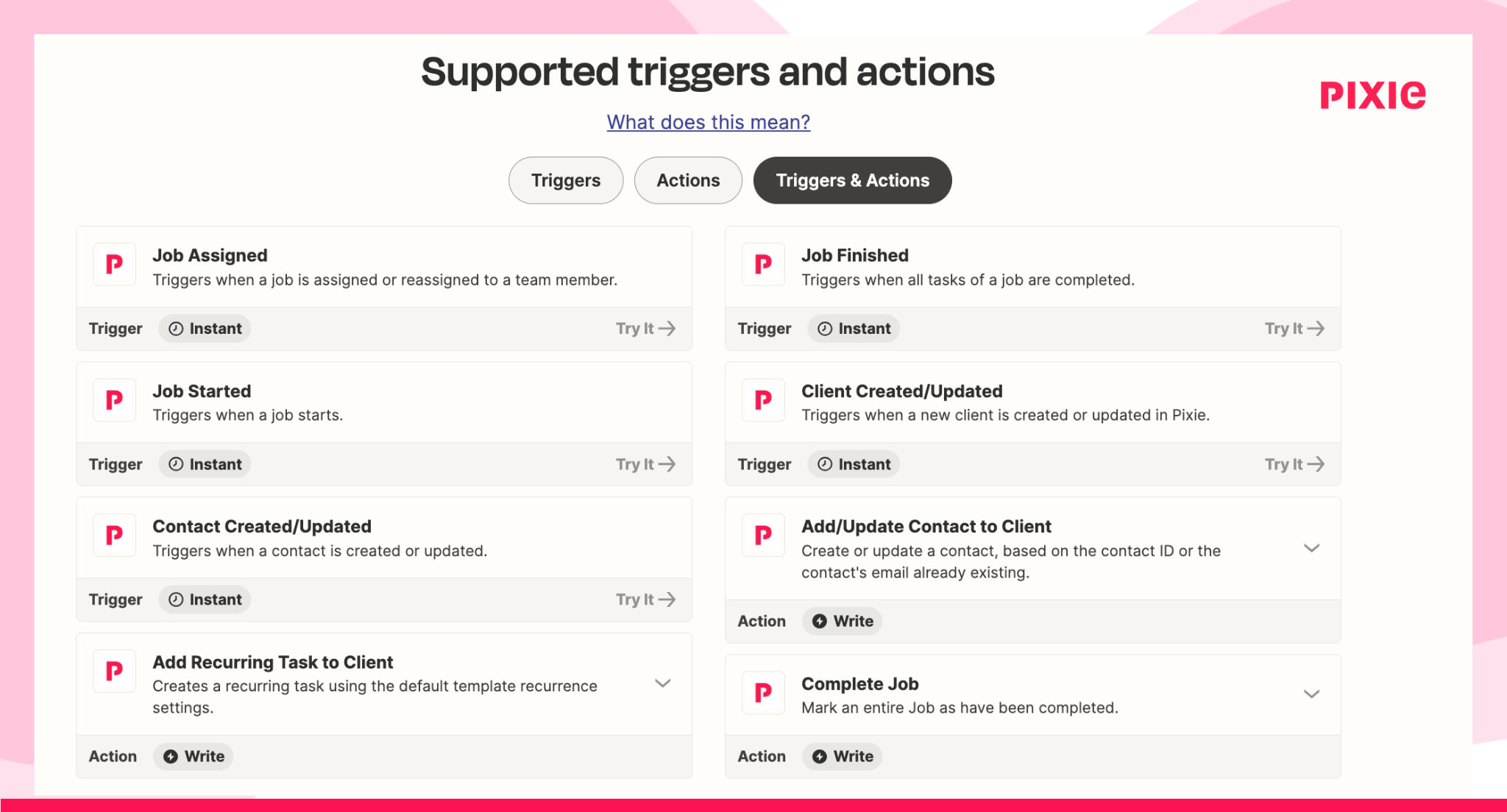 Zapier automations Pixie Supported Triggers