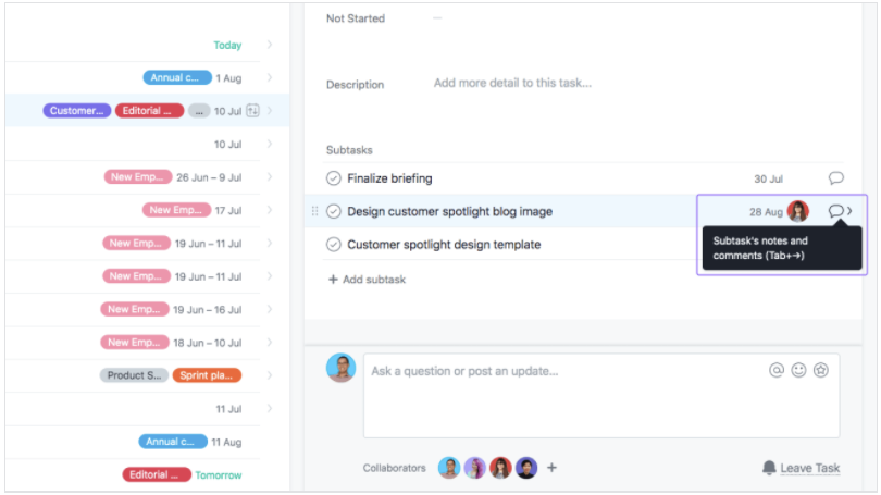 Asana sub task details