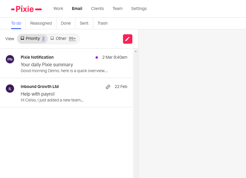 Your auto-prioritised email inbox inside Pixie